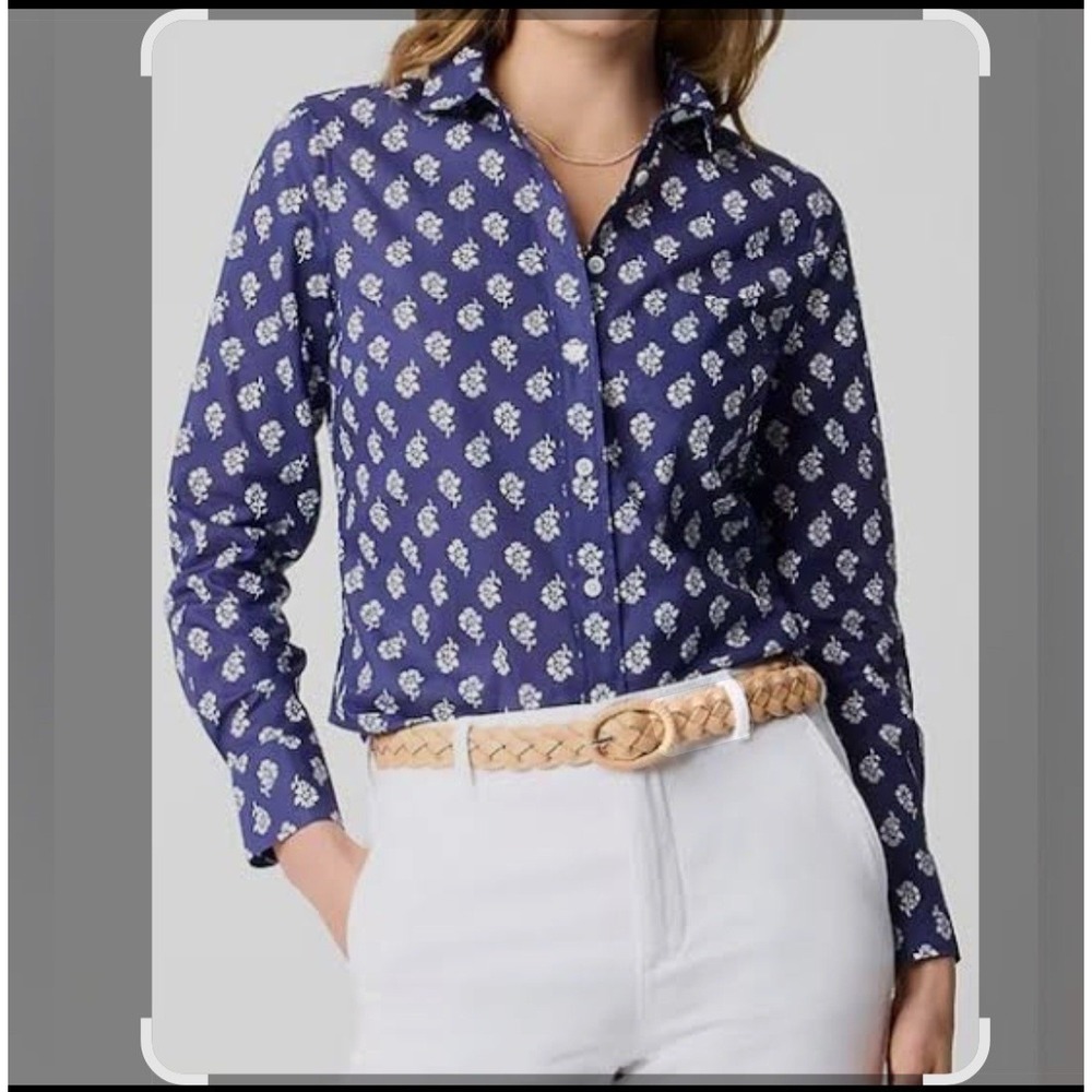 J.Crew Regenerative Cotton Blend Block Print Button Up Shirt Size L NWT $80
